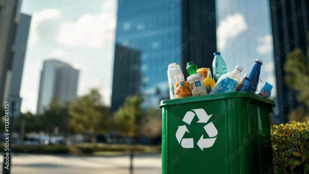 Close up of green commercial recycling container