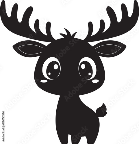 A cute kawaii moose silhouette vector and illustration design