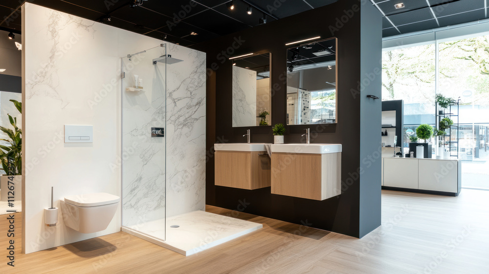 custom made wallpaper toronto digitalLarge comfort Luxury Bathroom with Shower, Toilet and black accent