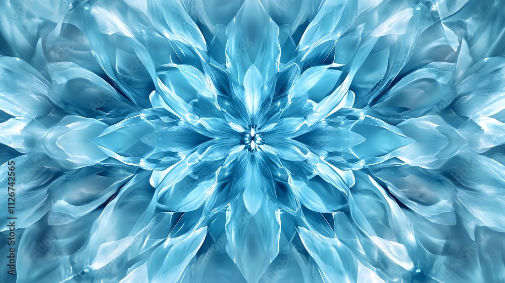 Serene Blue Crystal Flower: Abstract 3D Render. AI Generated Serene Blue Crystal Flower: Abstract 3D Render. AI Generated