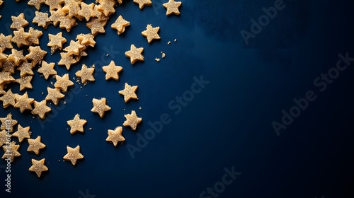 Golden Star Shaped Cookies Scattered On Blue Background