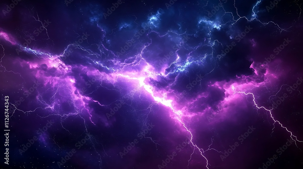 Purple and Blue Lightning Storm Rages Across the Night Sky. AI Generated Purple and Blue Lightning Storm Rages Across the Night Sky. AI Generated
