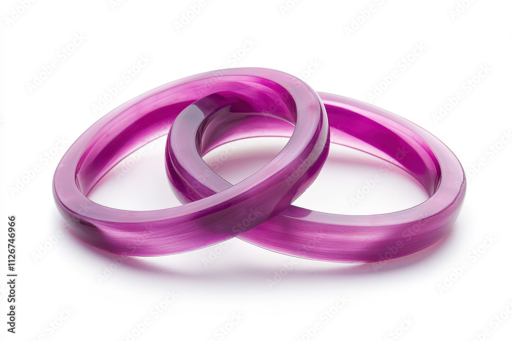 Three Elegant Translucent Purple Rings Displayed on a Clean Background for Jewelry or Fashion Themes in Stock Photography