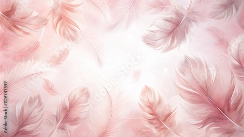 Delicate Pink Feathers Floating on a Soft Background, Ideal for Feminine Designs and Dreamy Aesthetics