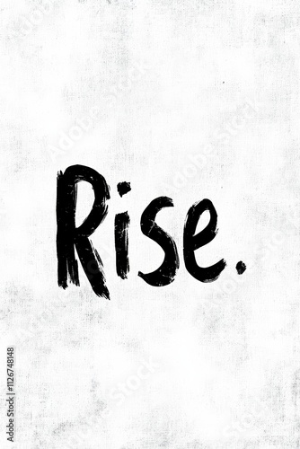 Minimalist “Rise” Text Art on Textured White Background for Postcard Design photo