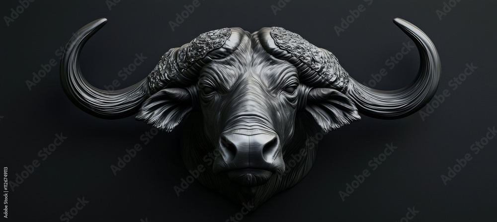 A digital creation of a black bull on a black background, providing space for additional text. A digital creation of a black bull on a black background, providing space for additional text.