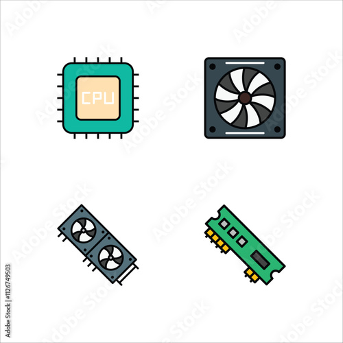 Electronic devices icon design vector symbol set chip cpu and graphic card