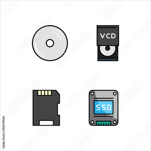 Electronic devices icon design vector symbol set memory and compact disk