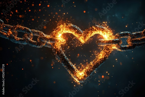 Fiery Heart Shaped Chain Link Burns Brightly photo