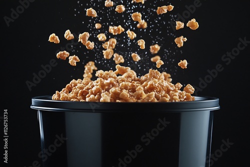 Golden fried chicken captured in mid-fall with crispy coating and tender juicy pieces for a delicious meal photo