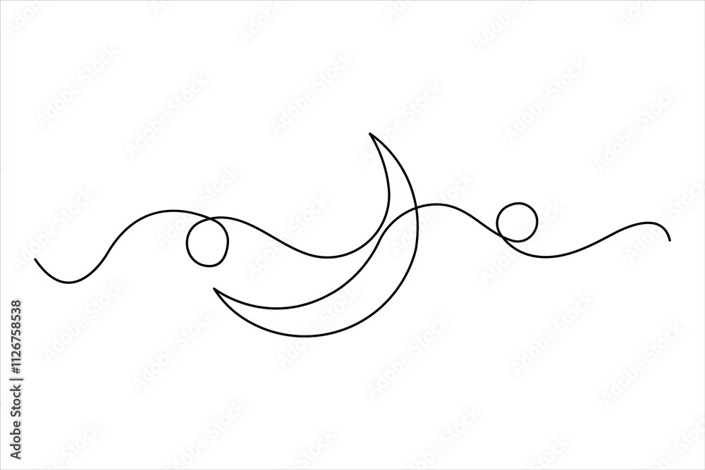Moon symbol one continuous line art drawing of Ramadan Kareem and Eid banner in simple outline vector
Moon symbol one continuous line art drawing of Ramadan Kareem and Eid banner in simple outline vector