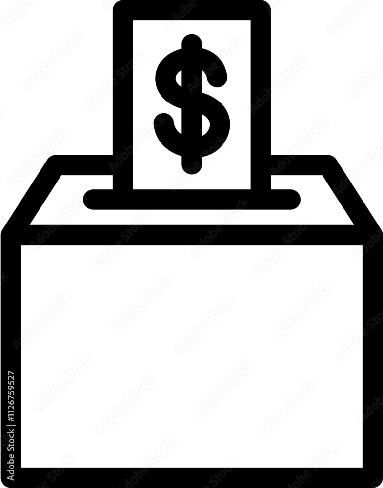 Dollar bill being inserted into a donation box vector icon Dollar bill being inserted into a donation box vector icon