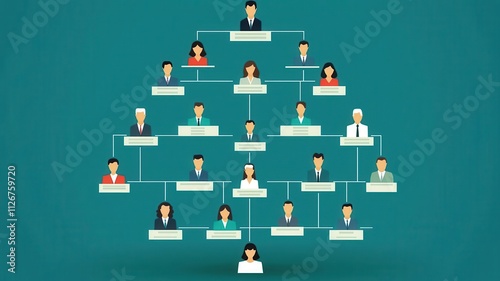 Governance and compliance strategy, organizational chart, flat design illustration