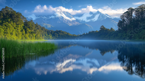 Majestic mountainous landscape reflected in serene lake nature photography tranquil environment