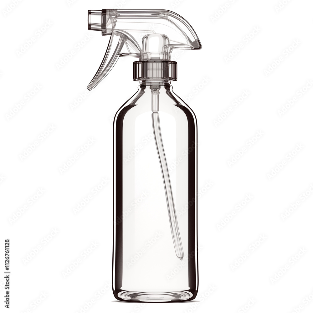 Transparent spray bottle with trigger nozzle, isolated on transparency background, ideal for cleaning or cosmetic use Transparent spray bottle with trigger nozzle, isolated on transparency background, ideal for cleaning or cosmetic use