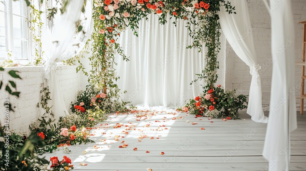 Naklejka premium Floral Wedding Arch Setup