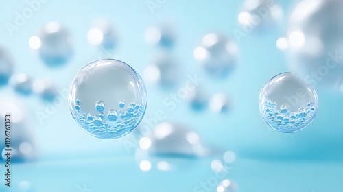 Wallpaper Mural Translucent Bubbles Float in a Light Blue Background Torontodigital.ca