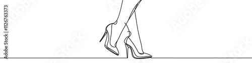 Elegant high heels shoes are drawn with one continuous line on a white background. Minimalist and fashionable illustration