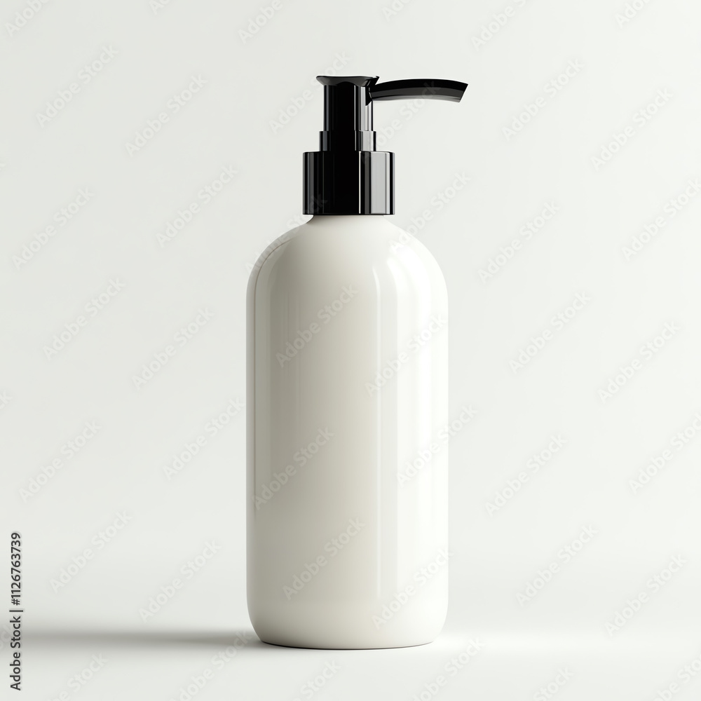 Minimalistic white pump bottle on a clean background, ideal for personal care products. Minimalistic white pump bottle on a clean background, ideal for personal care products.