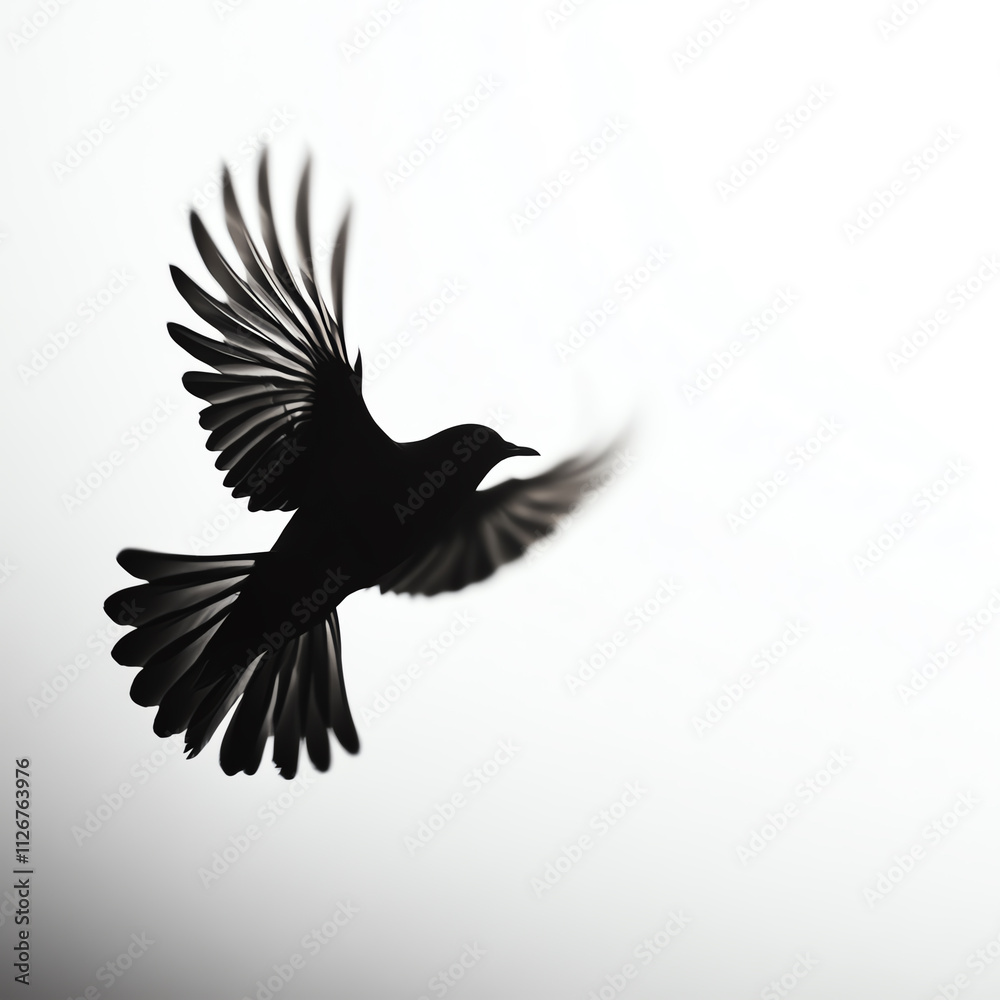 Obraz premium A silhouette of a bird in flight against a light background, symbolizing freedom.