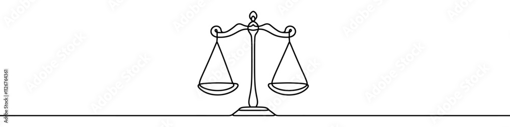 One continuous line illustration of a balance scale, isolated on white background. Line art of a balance scale. One continuous line illustration of a balance scale, isolated on white background. Line art of a balance scale.