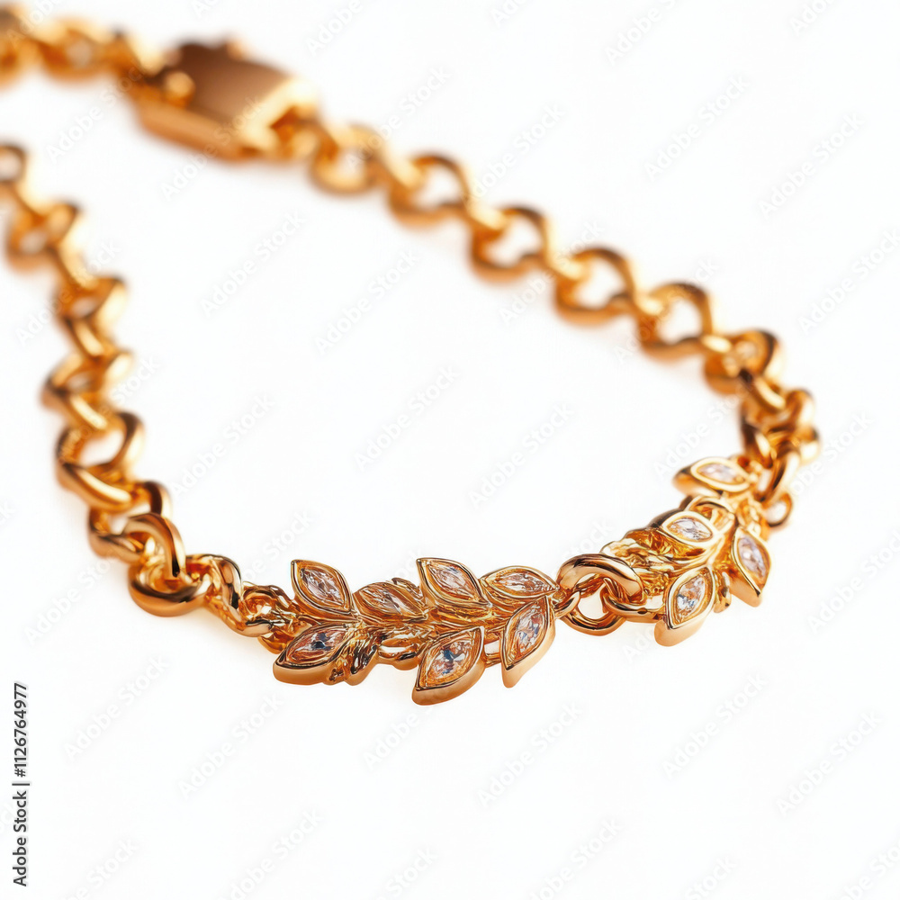 Obraz premium Elegant gold bracelet with leaf design and sparkling details.