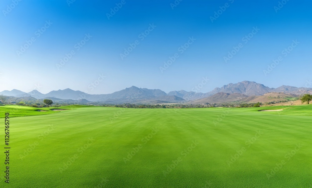 Vast Golf Course with Majestic Mountains, A Breathtaking Outdoor Scene Vast Golf Course with Majestic Mountains, A Breathtaking Outdoor Scene