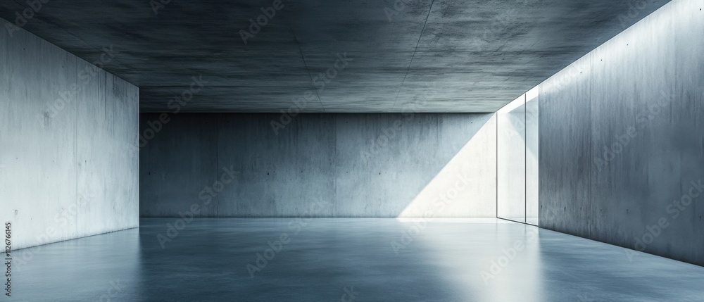 Modern Concrete Room Interior Design with Sunlight Streaming Through Window Modern Concrete Room Interior Design with Sunlight Streaming Through Window