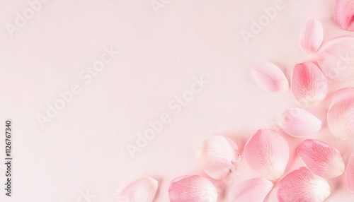 Elegant Pink Rose Petals Scattered on a Soft Light Pink Background for Romantic Designs, Wedding Invitations, Beauty Product Branding, or Minimalist Floral Themed Marketing Concepts