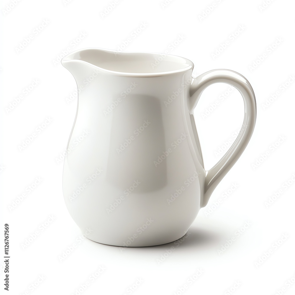 Elegant white pitcher perfect for serving milk or cream at any dining occasion. Elegant white pitcher perfect for serving milk or cream at any dining occasion.