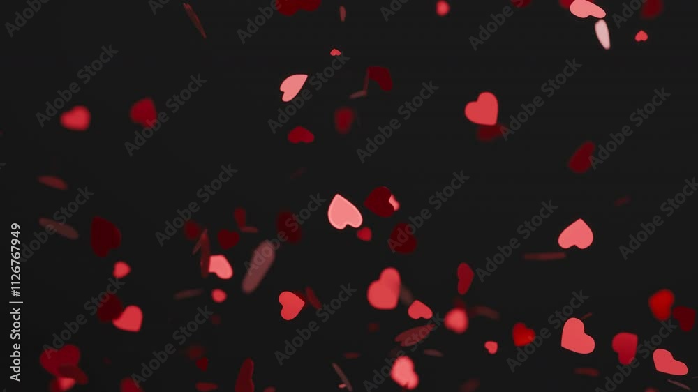 Red Heart Shape Particles Motion Background for love valentine day, 3D rendering