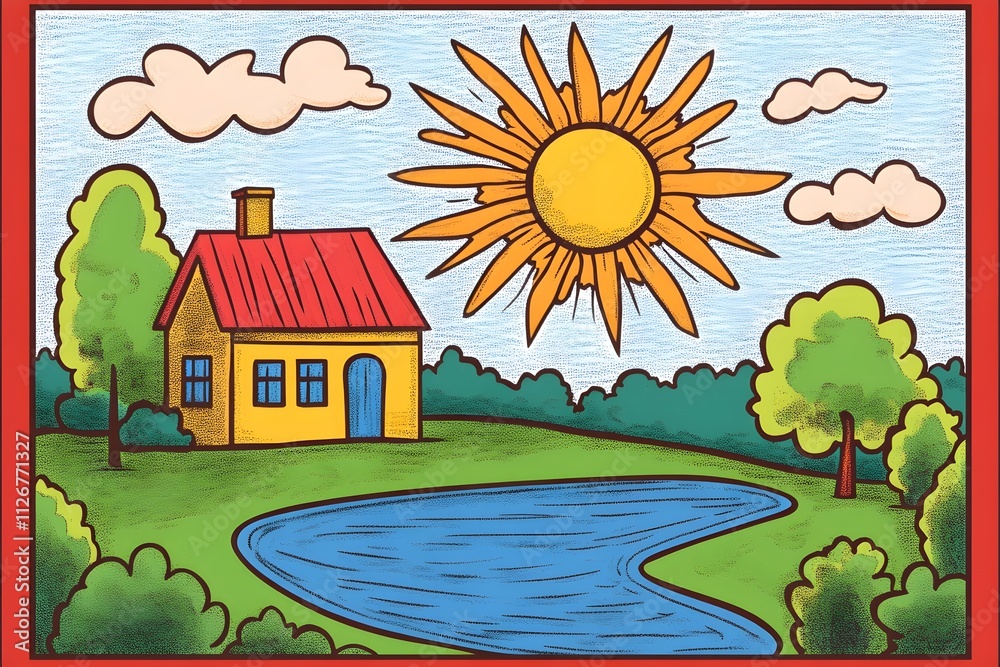 Fototapeta premium illustration, design, vector, nature, travel, sky, horizontal, landscape, art, science, drawing, vignetting, graphic, scenery, mosque, architecture, background, tree, child, adventure, environment,