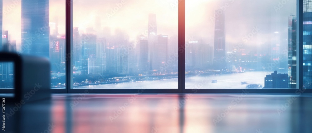 Breathtaking Cityscape View from Modern Office Window at Dawn Breathtaking Cityscape View from Modern Office Window at Dawn