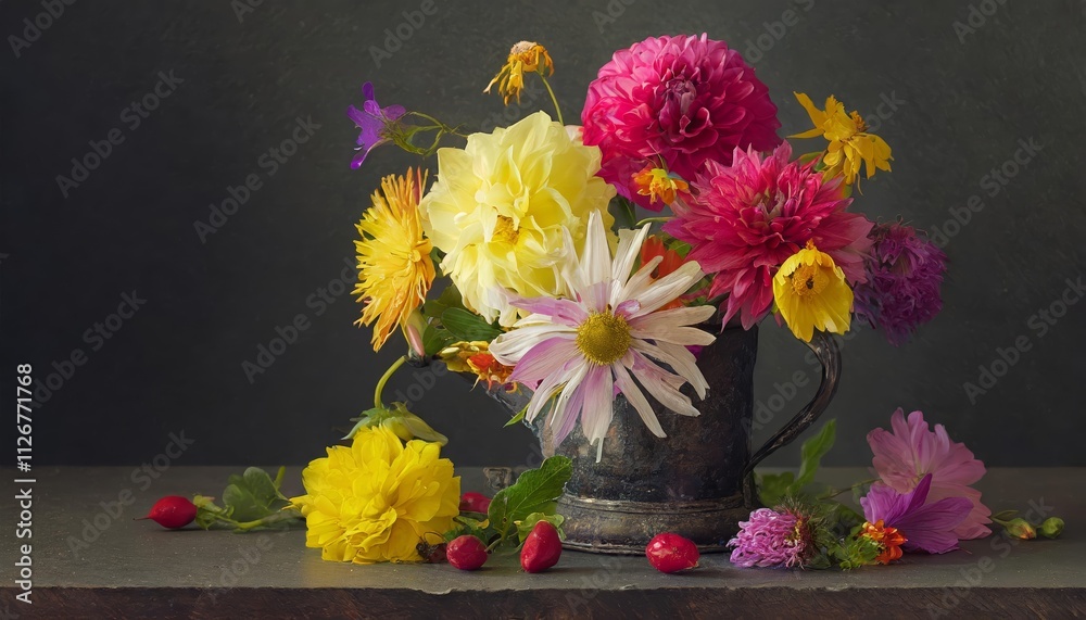 Delicate Harmony A Captivating Fine Art Still Life of Vibrant Flowers in a Serene Arrangement, Showcasing Natures Beauty and Intricate Details in Every Petal and Leaf Delicate Harmony A Captivating Fine Art Still Life of Vibrant Flowers in a Serene Arrangement, Showcasing Natures Beauty and Intricate Details in Every Petal and Leaf