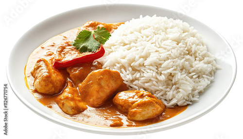 PNG Plate of chicken curry with white rice