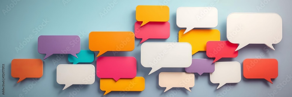 A collection of colorful speech bubble chat boxes and retro comic bubble text on a gradient background, retro, conversation A collection of colorful speech bubble chat boxes and retro comic bubble text on a gradient background, retro, conversation