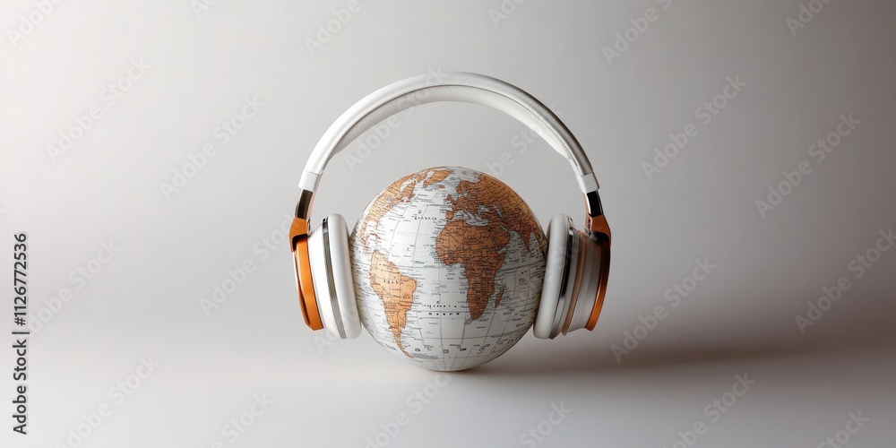 Fototapeta premium Global Music: A World of Sounds Encompassed by Headphones, World Music, International Soundscapes, Global Audio Experience