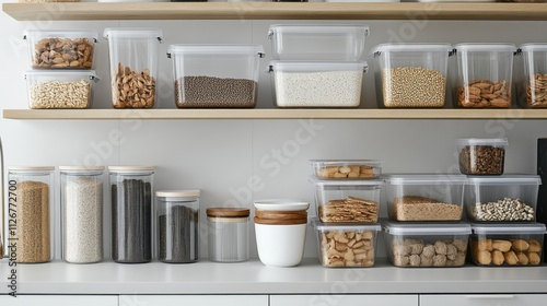 Organizing kitchen essentials clear storage solutions modern home photography minimalist aesthetic appeal for home organization photo
