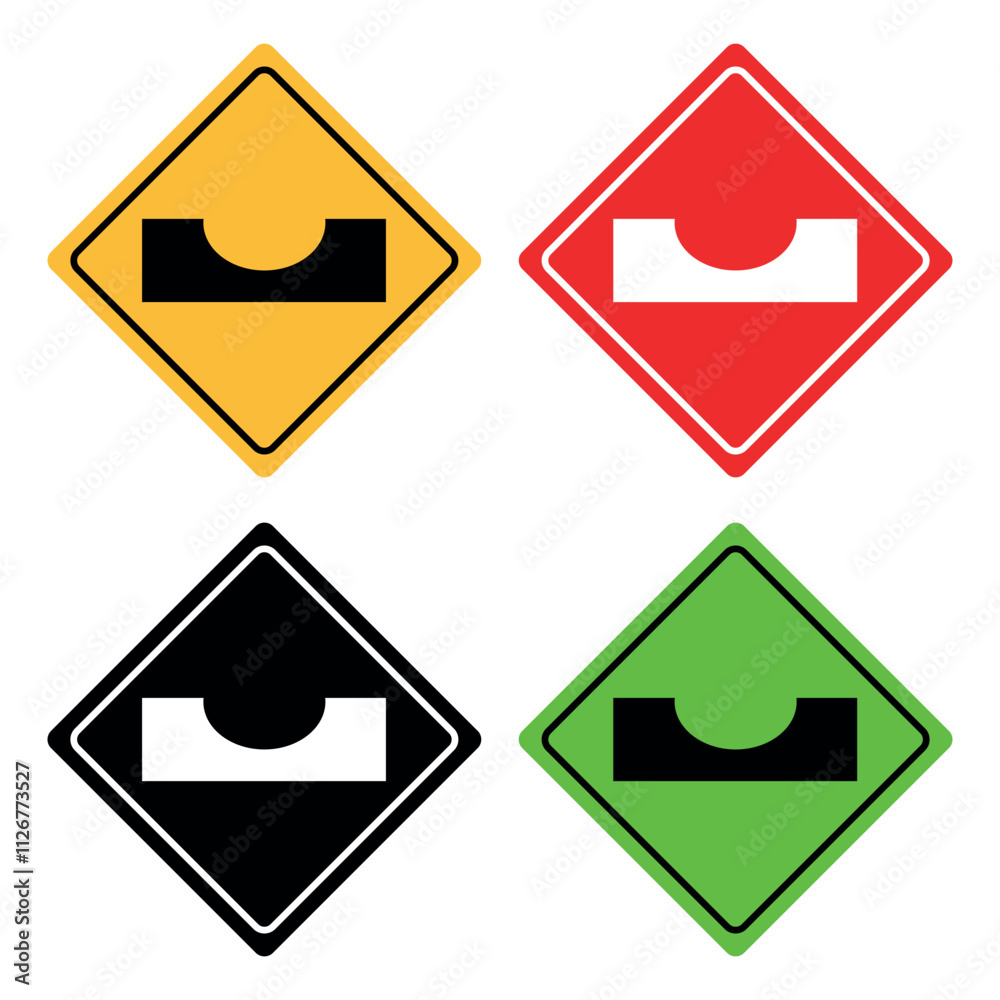 Dip Hazard Symbols in Multiple Colors. Road Sign Warning. Vector illustration isolated on white background. Dip Hazard Symbols in Multiple Colors. Road Sign Warning. Vector illustration isolated on white background.