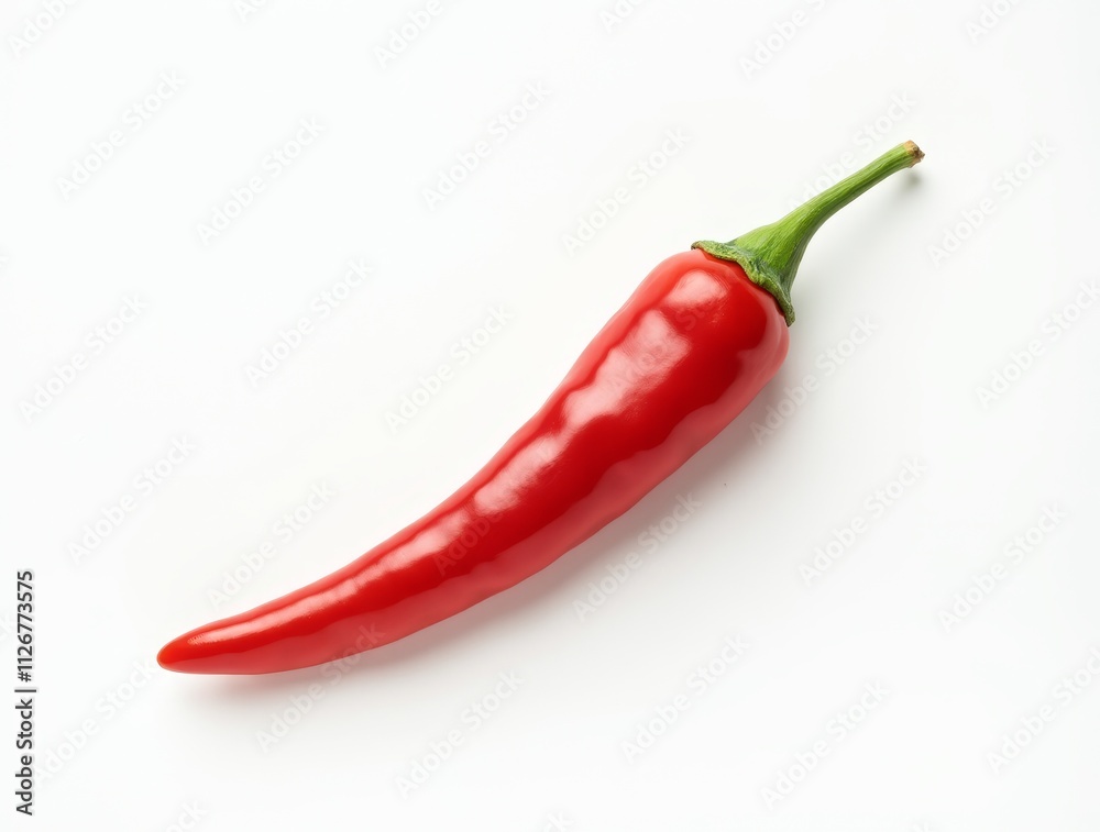 A fiery red chili pepper isolated on a white background.