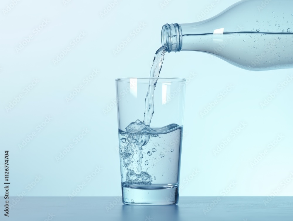 Water pouring from a bottle into a glass Water pouring from a bottle into a glass