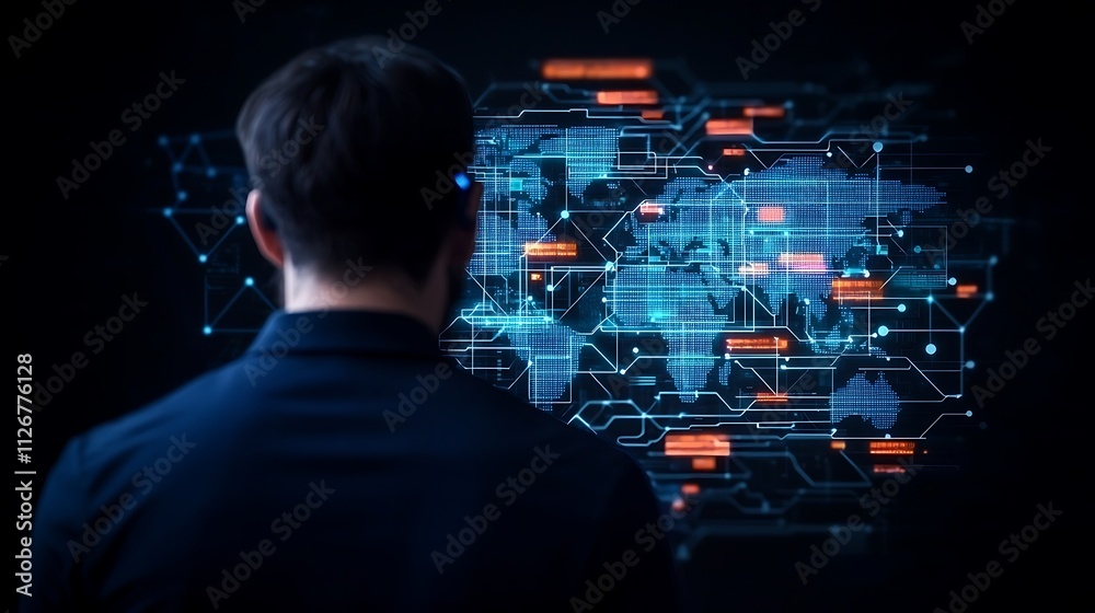 Virtual Conference Setup: A Professional Presenter Engaging in a Digital Environment with Global Network Insights and Interactive Data Display Virtual Conference Setup: A Professional Presenter Engaging in a Digital Environment with Global Network Insights and Interactive Data Display
