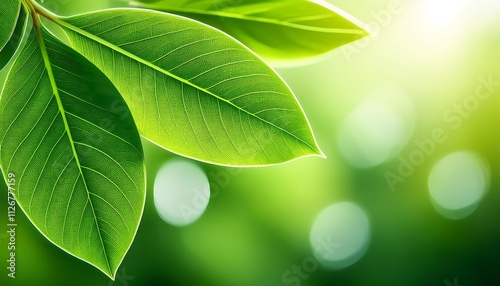 Green leaf closeup, isolated on white background, perfect for nature, spring, and summer designs photo