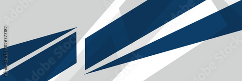 Modern abstract wide banner in white and blue with geometric shapes. Dark blue and white abstract background.