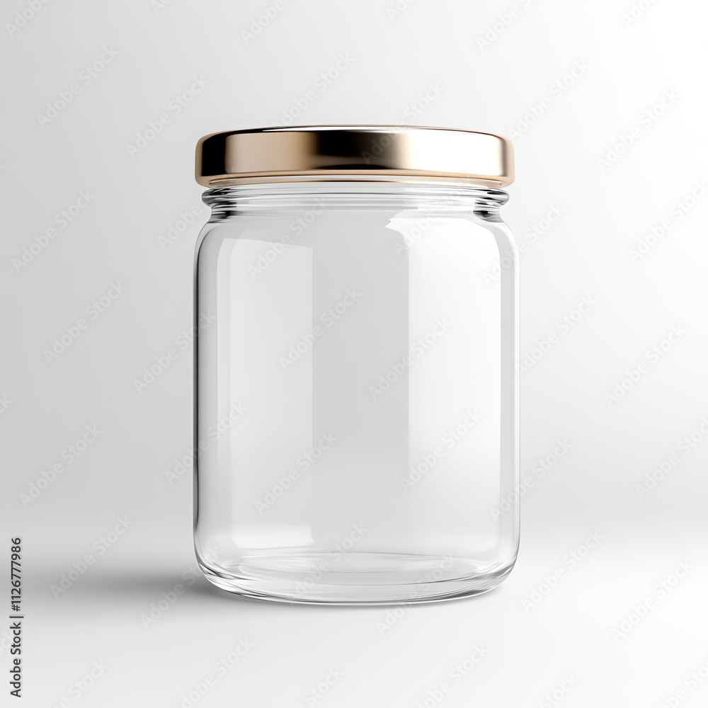 Empty glass jar with a metal lid, perfect for storage or packaging food items. Empty glass jar with a metal lid, perfect for storage or packaging food items.