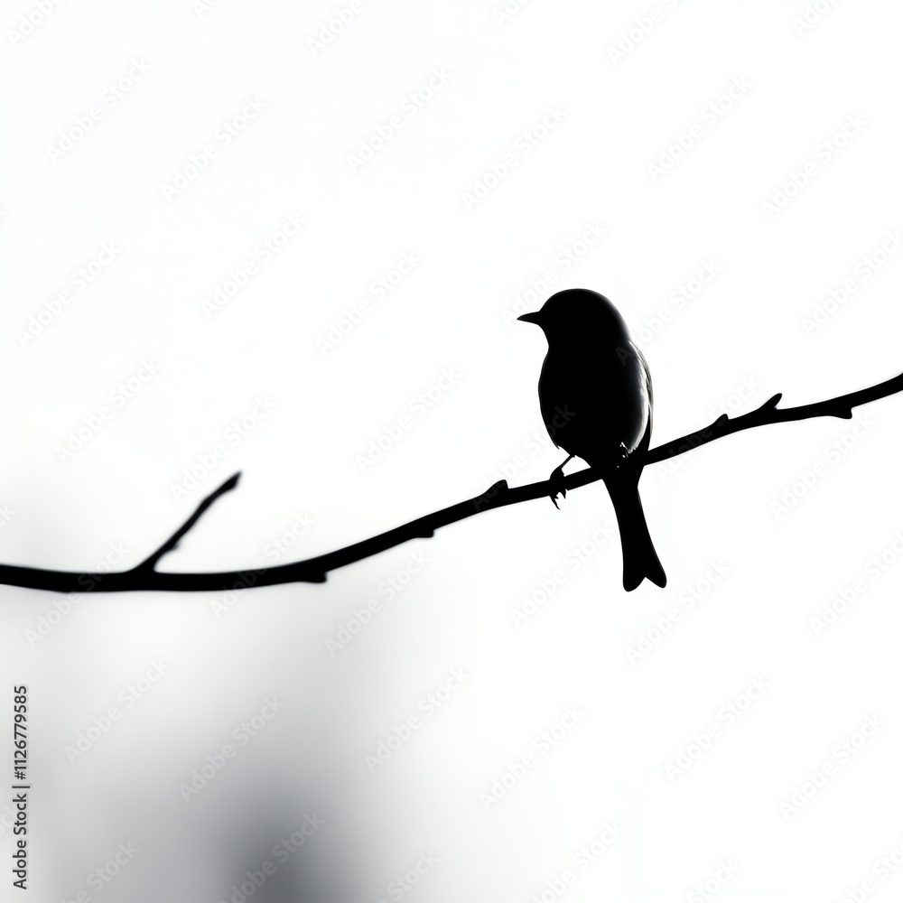 Silhouette of a bird perched on a branch against a bright background. Silhouette of a bird perched on a branch against a bright background.