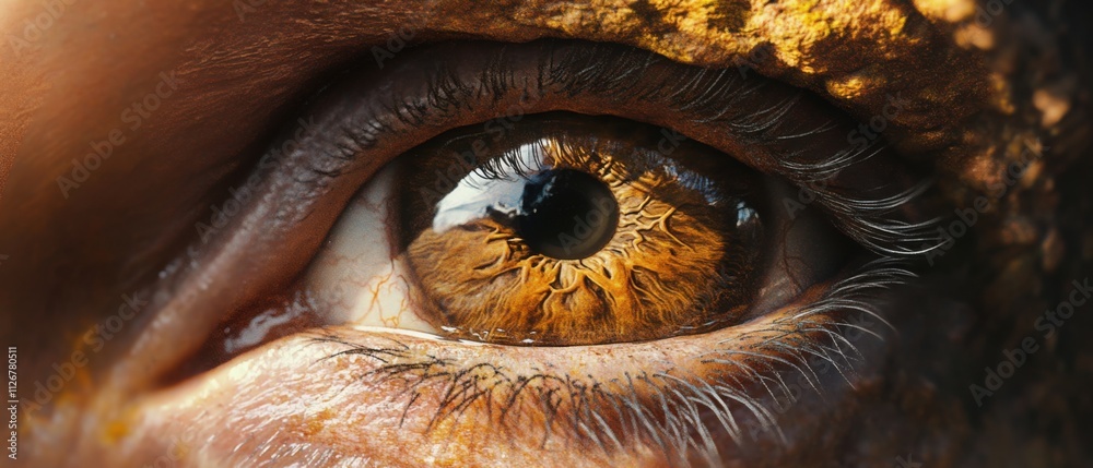 Closeup Macro Photography of a Human Eye with Golden Iris and Detailed Texture Closeup Macro Photography of a Human Eye with Golden Iris and Detailed Texture