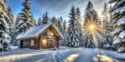 winter sunset in the village