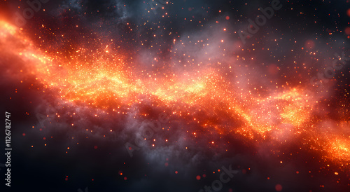 A dramatic red glowing particle explosion on a black background, showcasing a dynamic burst of energy, light, and motion, ideal for abstract designs, futuristic concepts, and vibrant visual effects. 