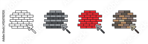 brick wall icon set. contain trowel building, brick work, construction icon. vector illustration